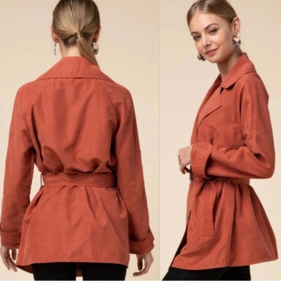 Entro Rust Double Breasted Short Trench Jacket - Picture 2 of 3